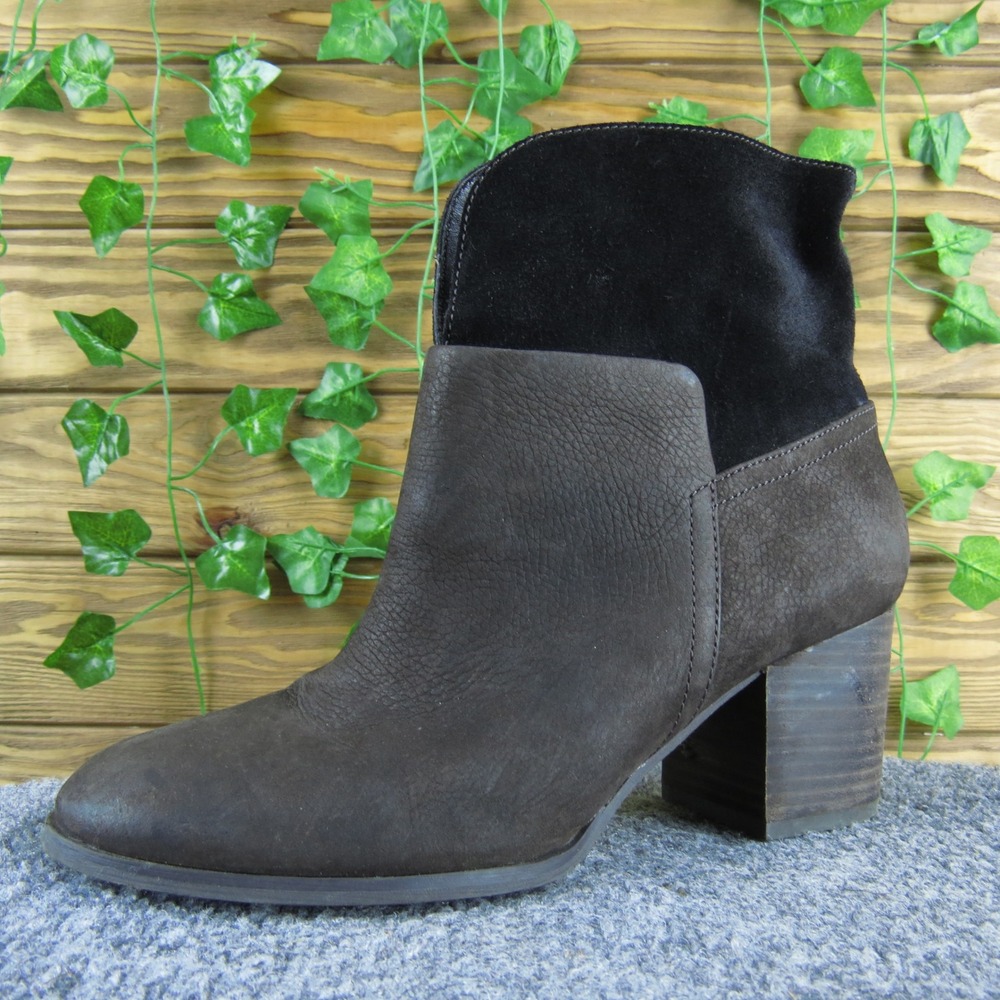 Nine West NWDale Women's 10 Brown‎ Leather Suede Block Heel Ankle Boots Zip Up